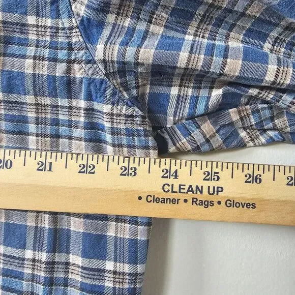 Wrangler Brushpopper Shirt Men's Size XLT Long‎ Tail Plaid Snaps Blue Vintage - Picture 15 of 15